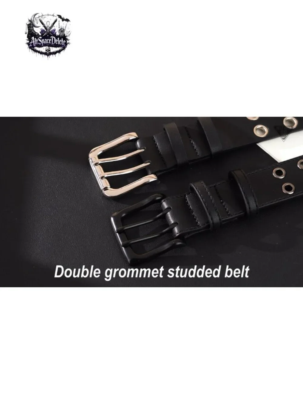 Leather Double Grommet Studded Belt with Detachable Chain for Jeans Pants Punk